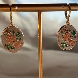 Floral Gold Pink and Green Earrings